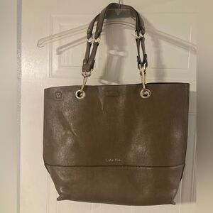 CALVIN KLEIN Brown Taupe Tan Handbag Tote Magnetic Closure Shoulder Bag